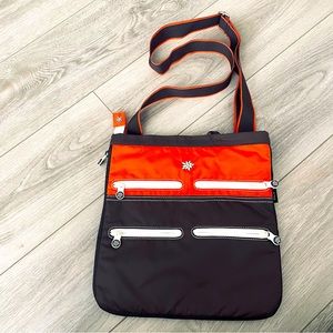 Sherpani Echo Crossbody Bag Brown/Red Nylon Anti Theft Travel Handbag Purse